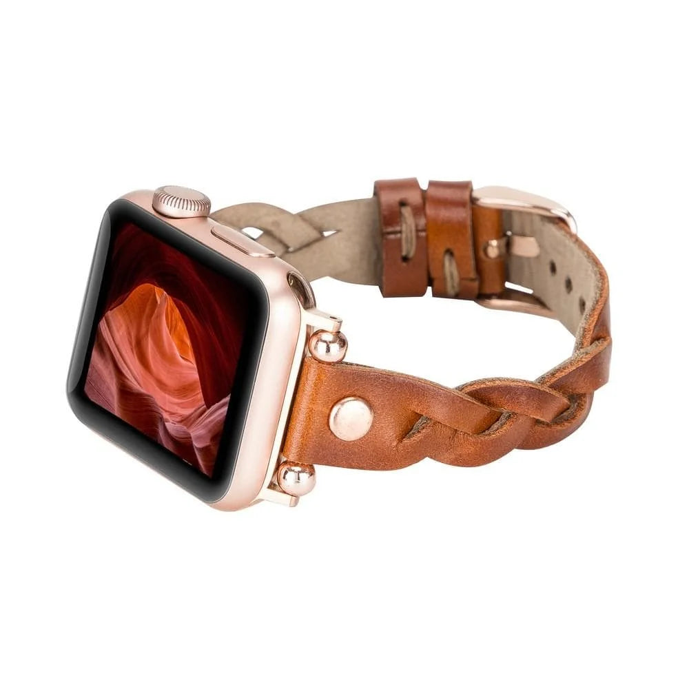 Wanda Braided with Rose Gold Trok Lederarmband für Apple Watch aus echtem Leder