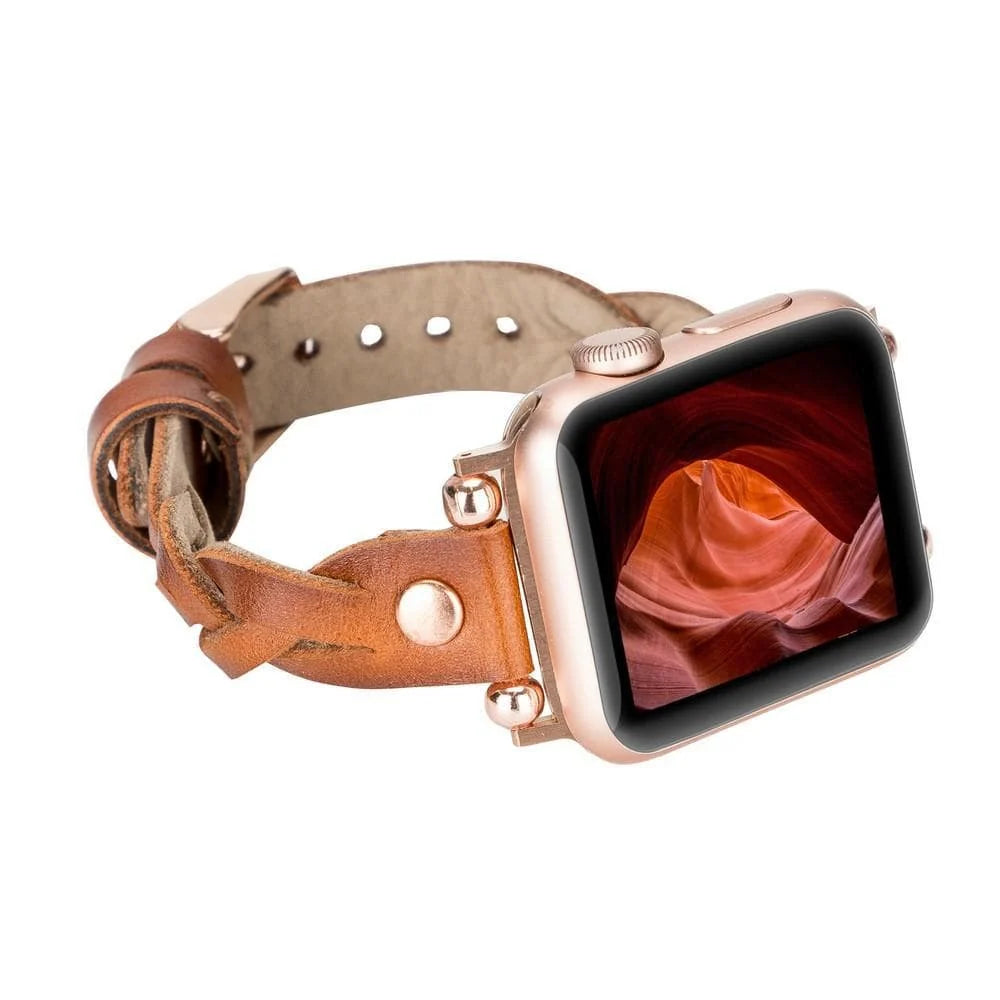 Wanda Braided with Rose Gold Trok Lederarmband für Apple Watch aus echtem Leder