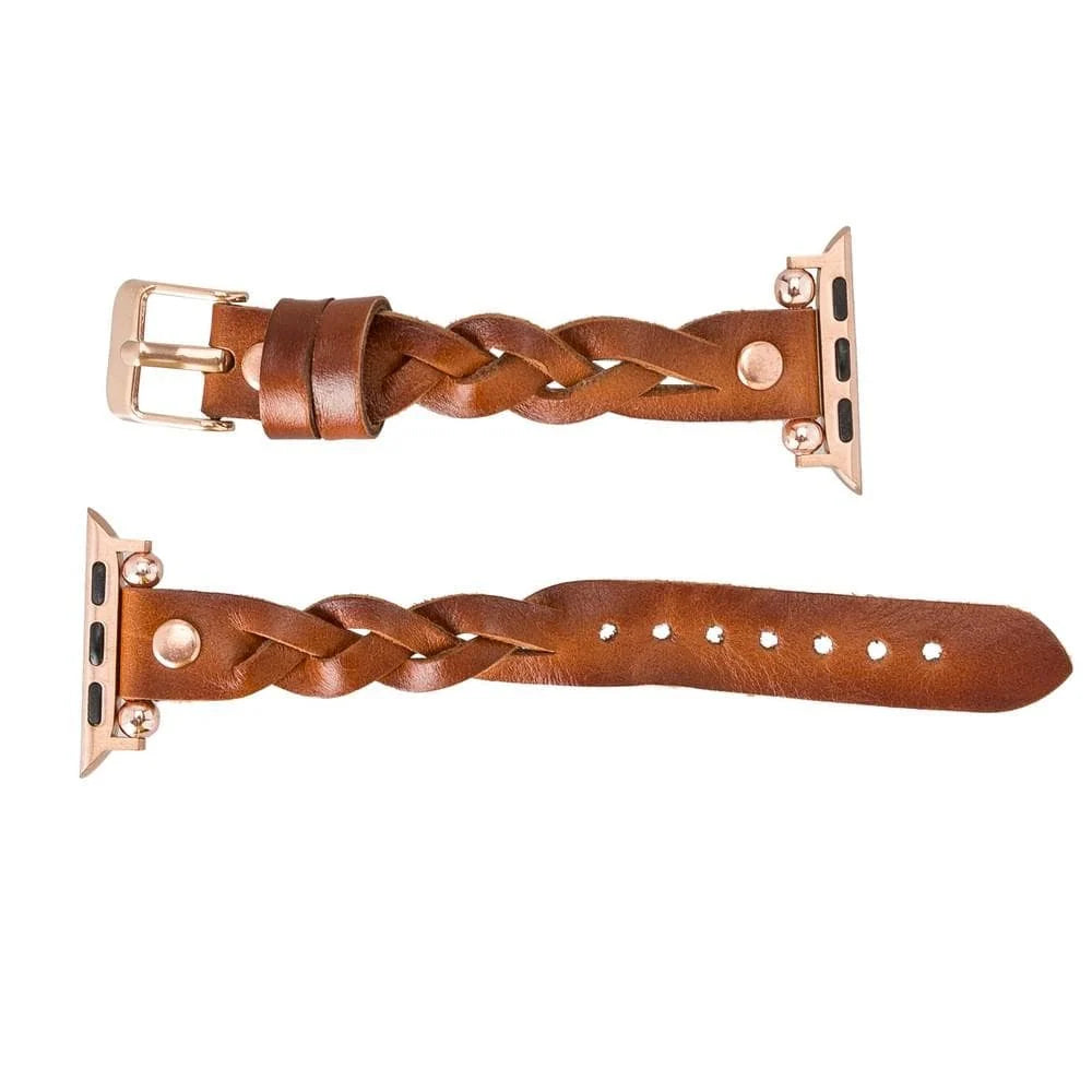 Wanda Braided with Rose Gold Trok Lederarmband für Apple Watch aus echtem Leder