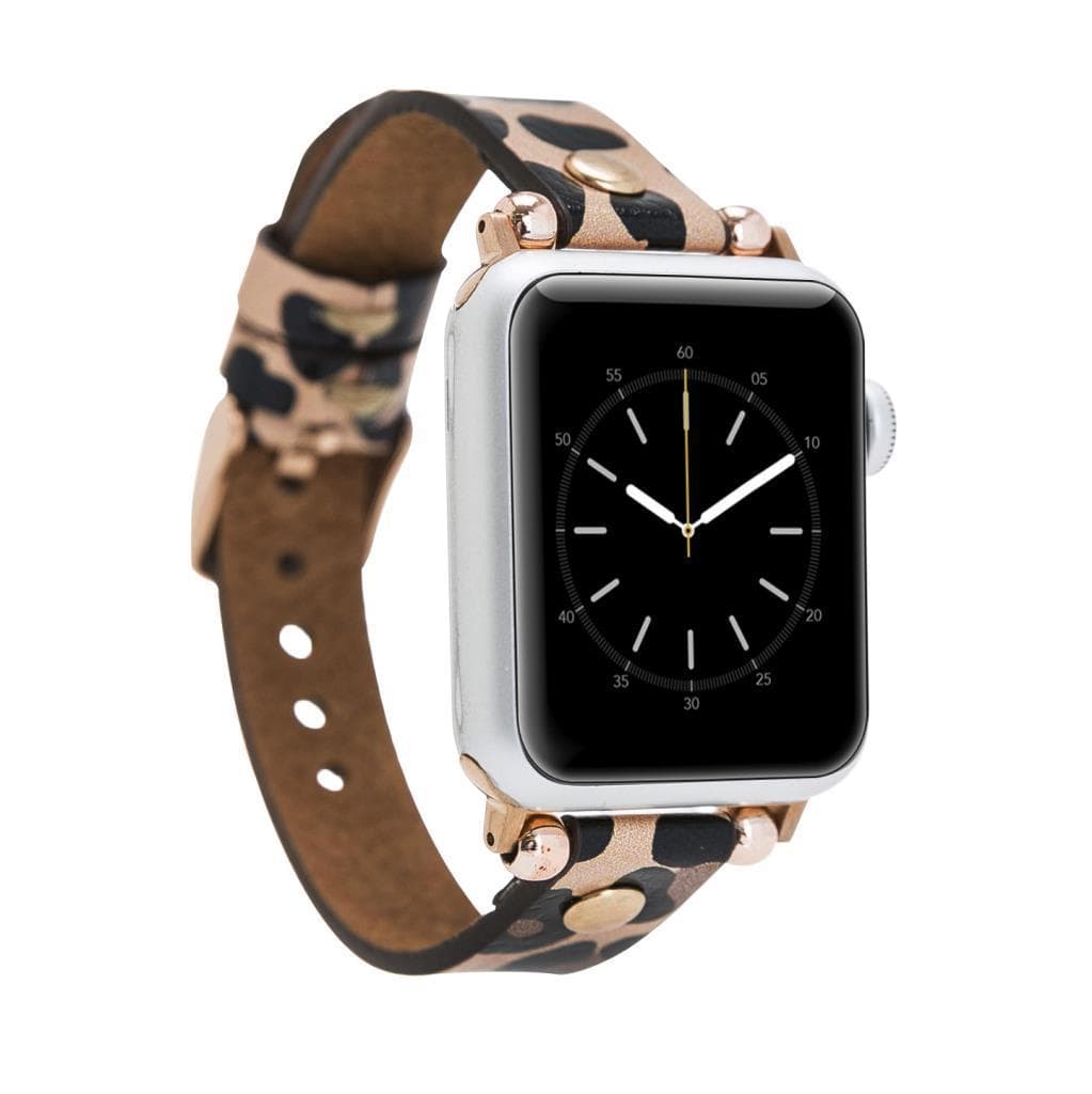 Leather Apple Watch Bands - Ferro Gold Trok Style Leo-Ne Leopar Baskılı