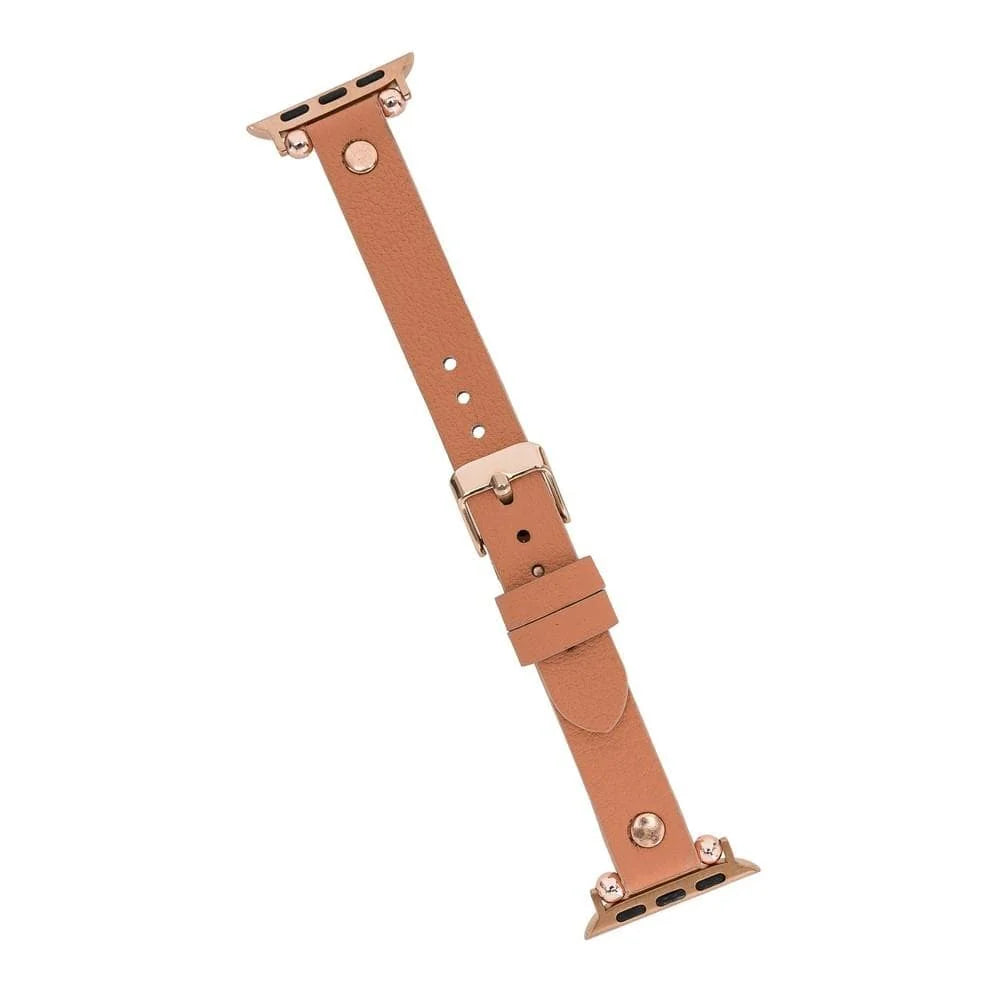Ferro with Rose Gold Trok Lederarmband für Apple Watch aus echtem Leder in Braun