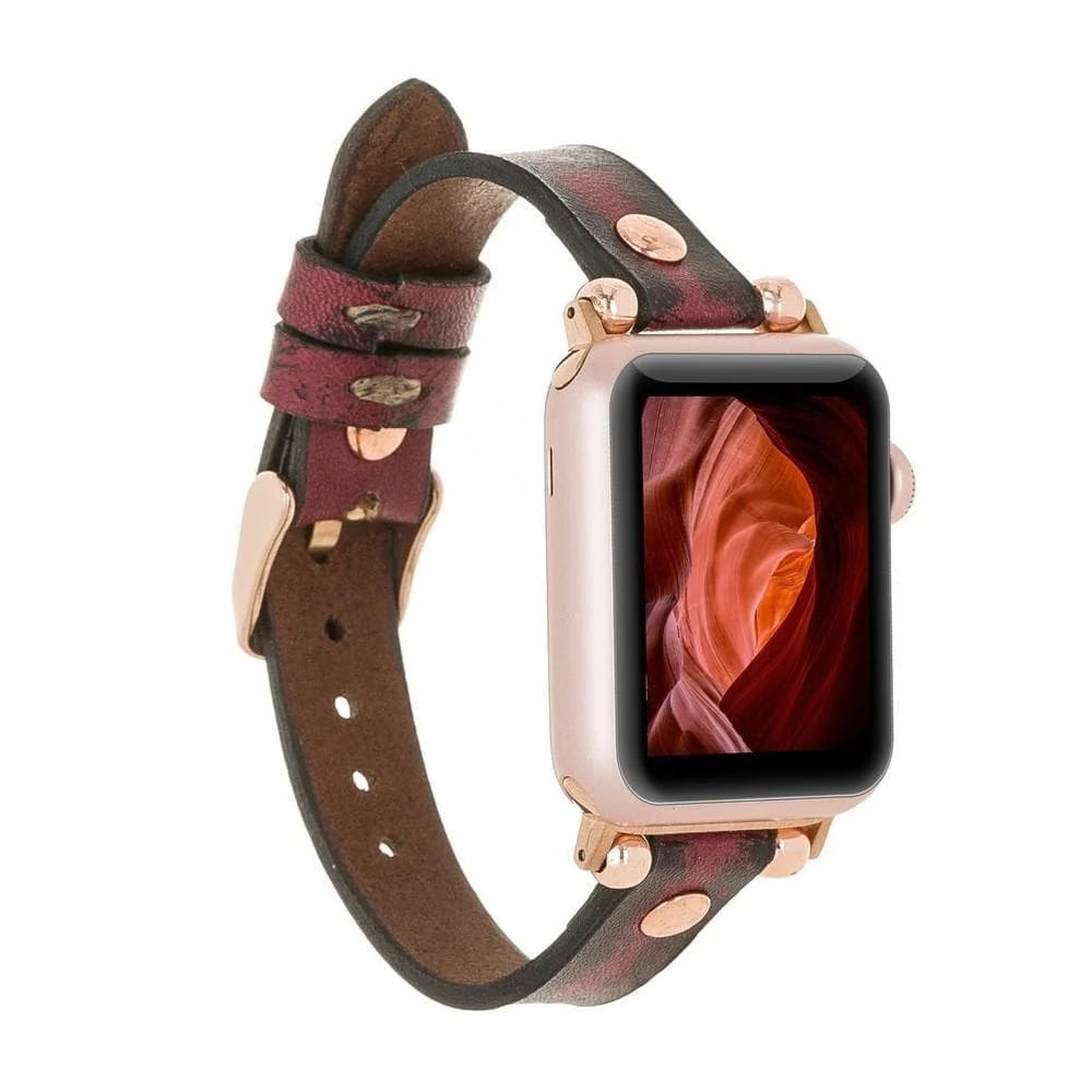 Ferro with Rose Gold Trok Lederarmband für Apple Watch aus echtem Leder in Grau
