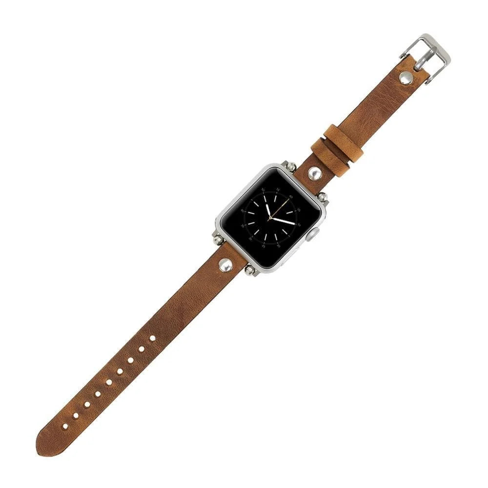 Ferro with Silver Trok Lederarmband für Apple Watch aus echtem Leder in Braun