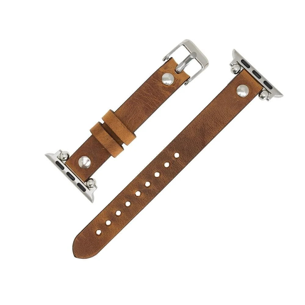 Ferro with Silver Trok Lederarmband für Apple Watch aus echtem Leder in Braun