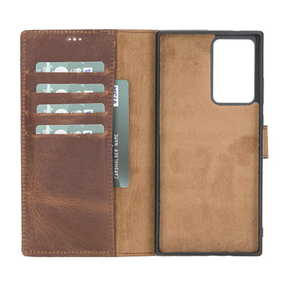 Magic Abnehmbar Leder Wallet Case für Samsung Galaxy Note 20 aus echtem Leder in Braun