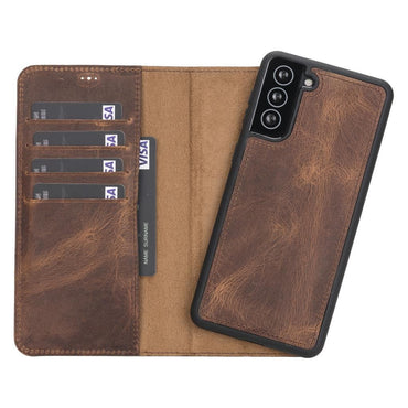 Magic Abnehmbar Leder Wallet Case für Samsung Galaxy S21 aus echtem Leder