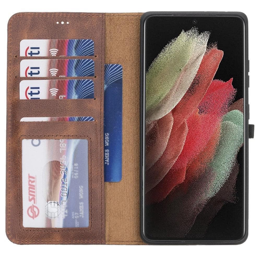 Magic Abnehmbar Leder Wallet Case für Samsung Galaxy S21 Ultra aus echtem Leder