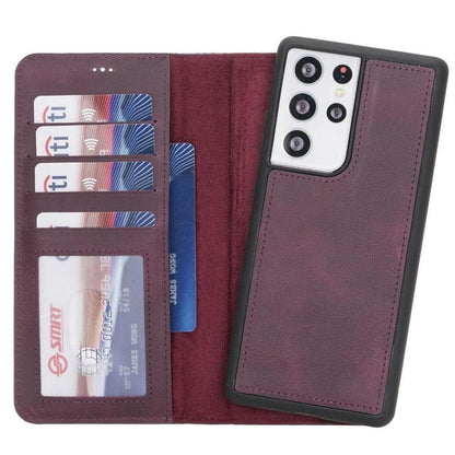 Magic Abnehmbar Leder Wallet Case für Samsung Galaxy S21 Ultra aus echtem Leder