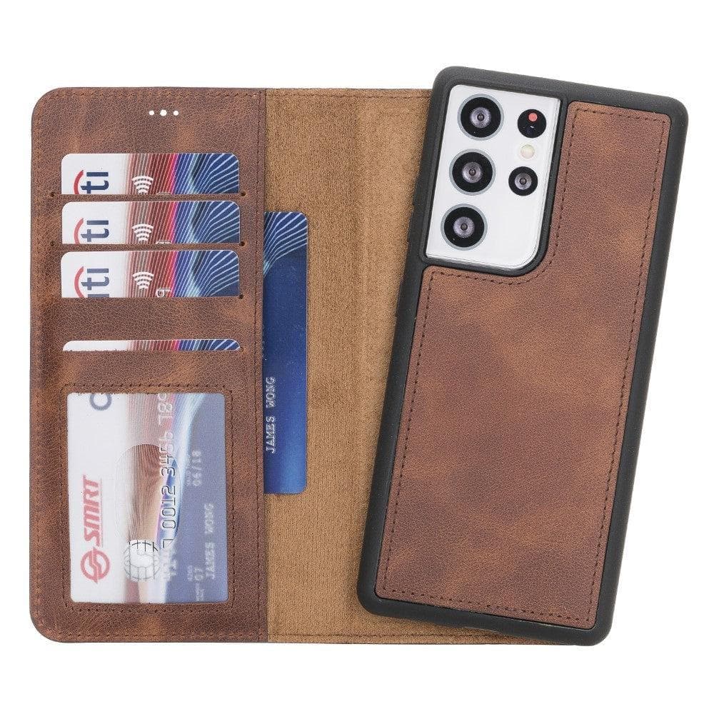 Magic Abnehmbar Leder Wallet Case für Samsung Galaxy S21 Ultra aus echtem Leder