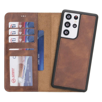 Magic Abnehmbar Leder Wallet Case für Samsung Galaxy S21 Ultra aus echtem Leder