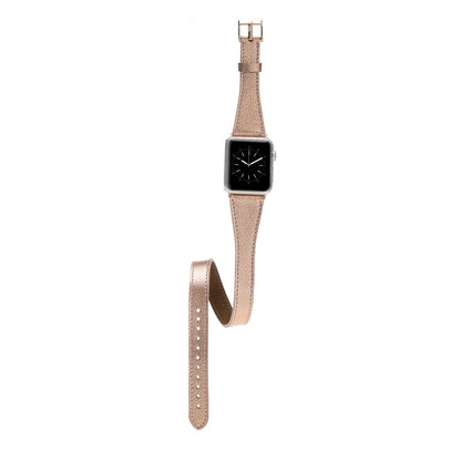 Quantum Schmal Doppel-Tour Lederarmband für Apple Watch aus echtem Leder