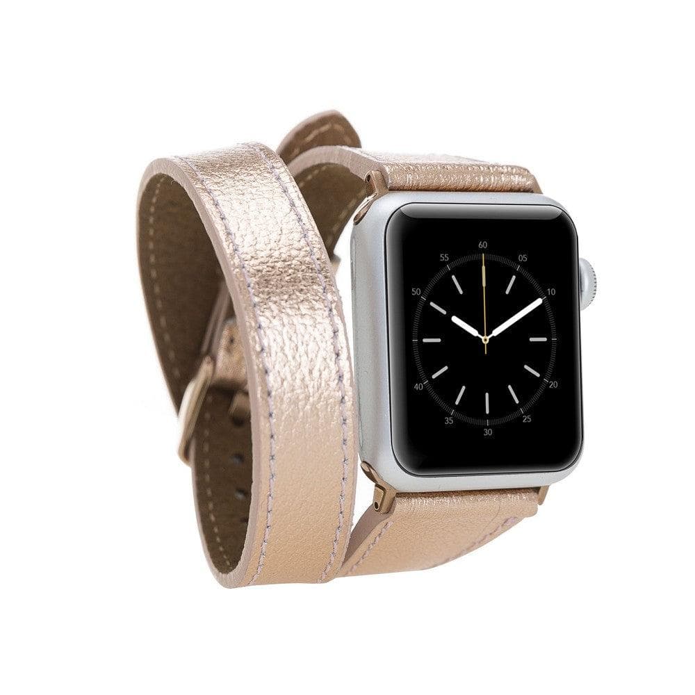 Quantum Schmal Doppel-Tour Lederarmband für Apple Watch aus echtem Leder