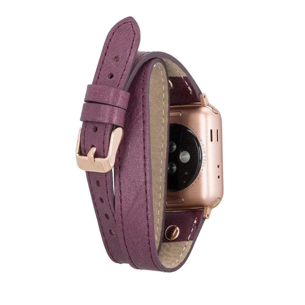 Schmal Doppel-Tour Lederarmband für Apple Watch aus echtem Leder in Kaffeebraun