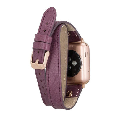 Schmal Doppel-Tour Lederarmband für Apple Watch aus echtem Leder in Kaffeebraun