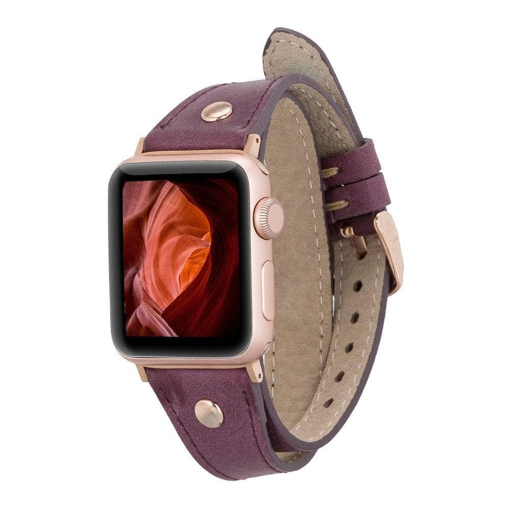 Schmal Doppel-Tour Lederarmband für Apple Watch aus echtem Leder