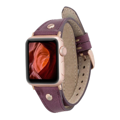 Schmal Doppel-Tour Lederarmband für Apple Watch aus echtem Leder