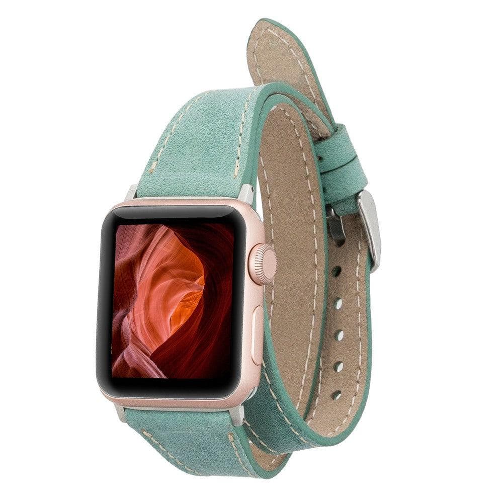 Schmal Doppel-Tour Lederarmband für Apple Watch aus echtem Leder