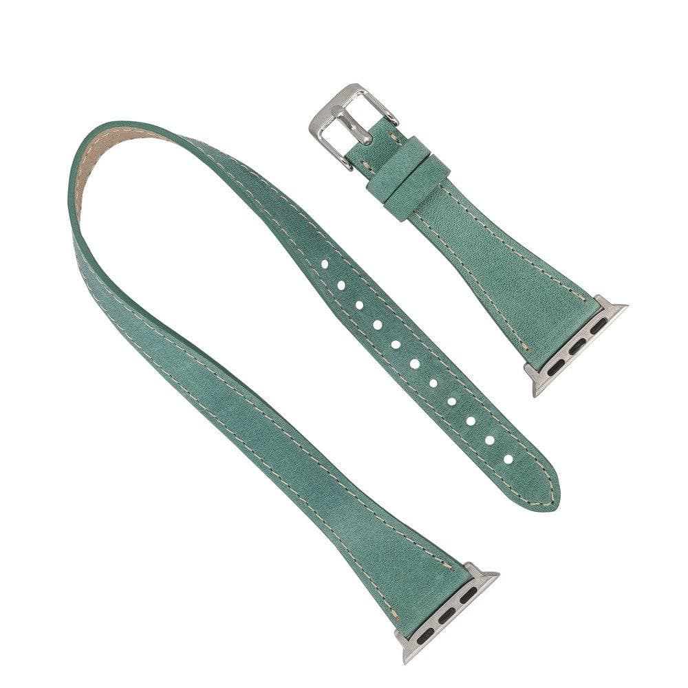 Schmal Doppel-Tour Lederarmband für Apple Watch aus echtem Leder