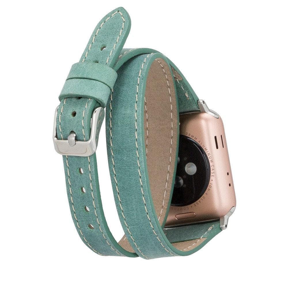 Schmal Doppel-Tour Lederarmband für Apple Watch aus echtem Leder