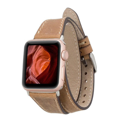 Schmal Doppel-Tour Lederarmband für Apple Watch aus echtem Leder