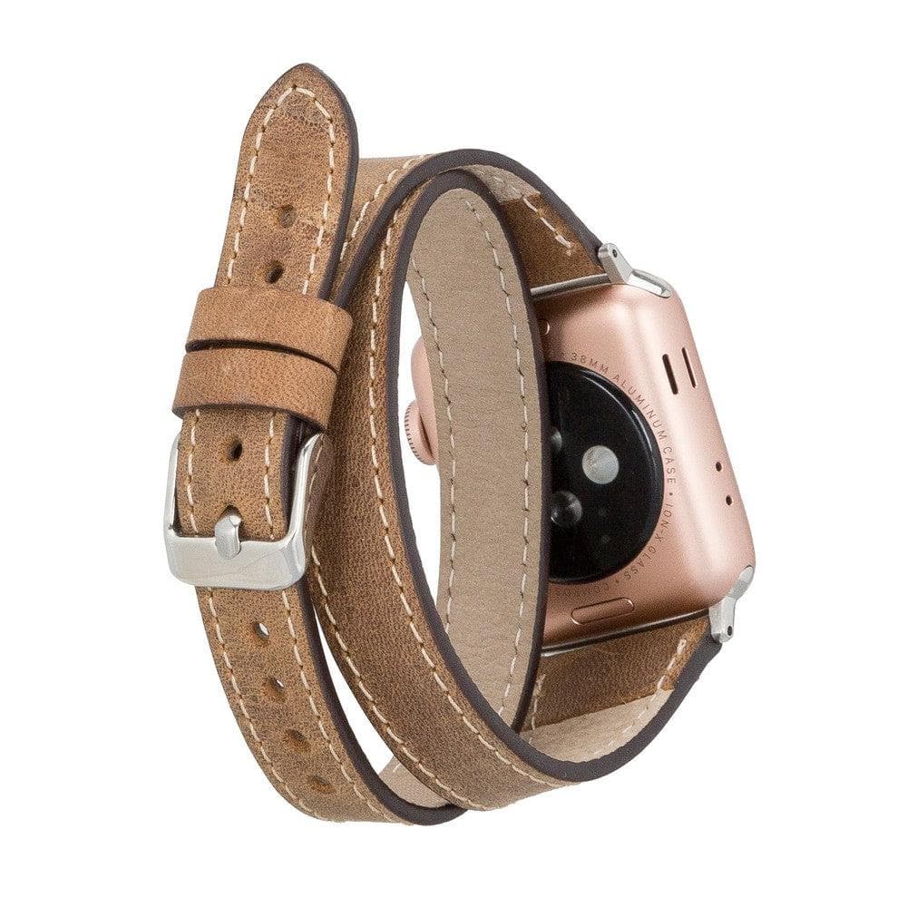 Schmal Doppel-Tour Lederarmband für Apple Watch aus echtem Leder