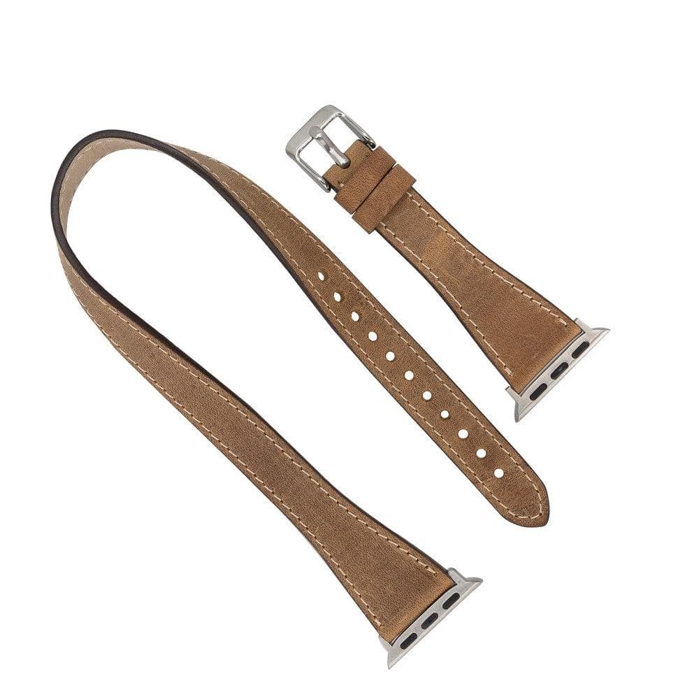 Schmal Doppel-Tour Lederarmband für Apple Watch aus echtem Leder