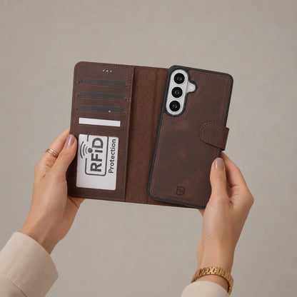 Magic Abnehmbar Leder Wallet Case für Samsung Galaxy S26 aus echtem Leder