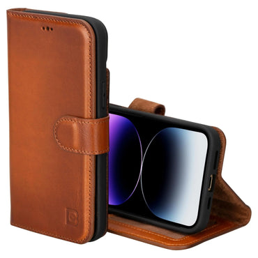 Magic Abnehmbar Leder Wallet Case für iPhone 15 aus echtem Leder