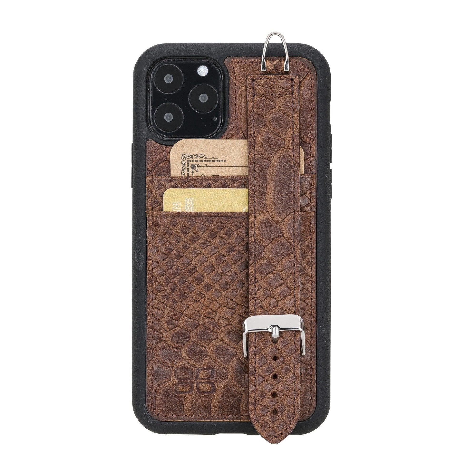 Bouletta Flexible Leather Back Cover with Hand Strap for iPhone 11 Series iPhone 11 Pro Max / Snake Brown