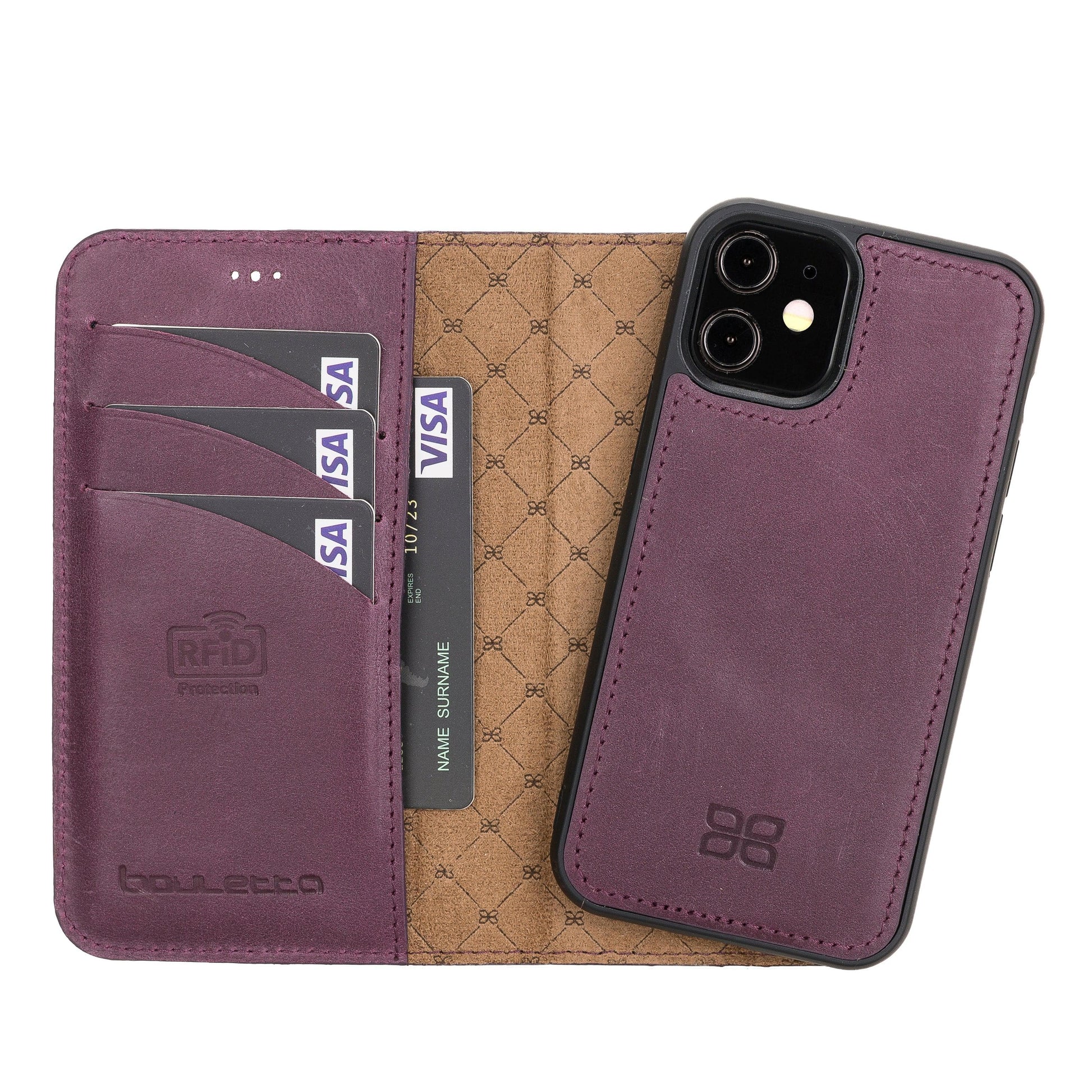 Bouletta Detachable Leather Wallet Cases for Apple iPhone 12 Series iPhone 12 Mini / Purple