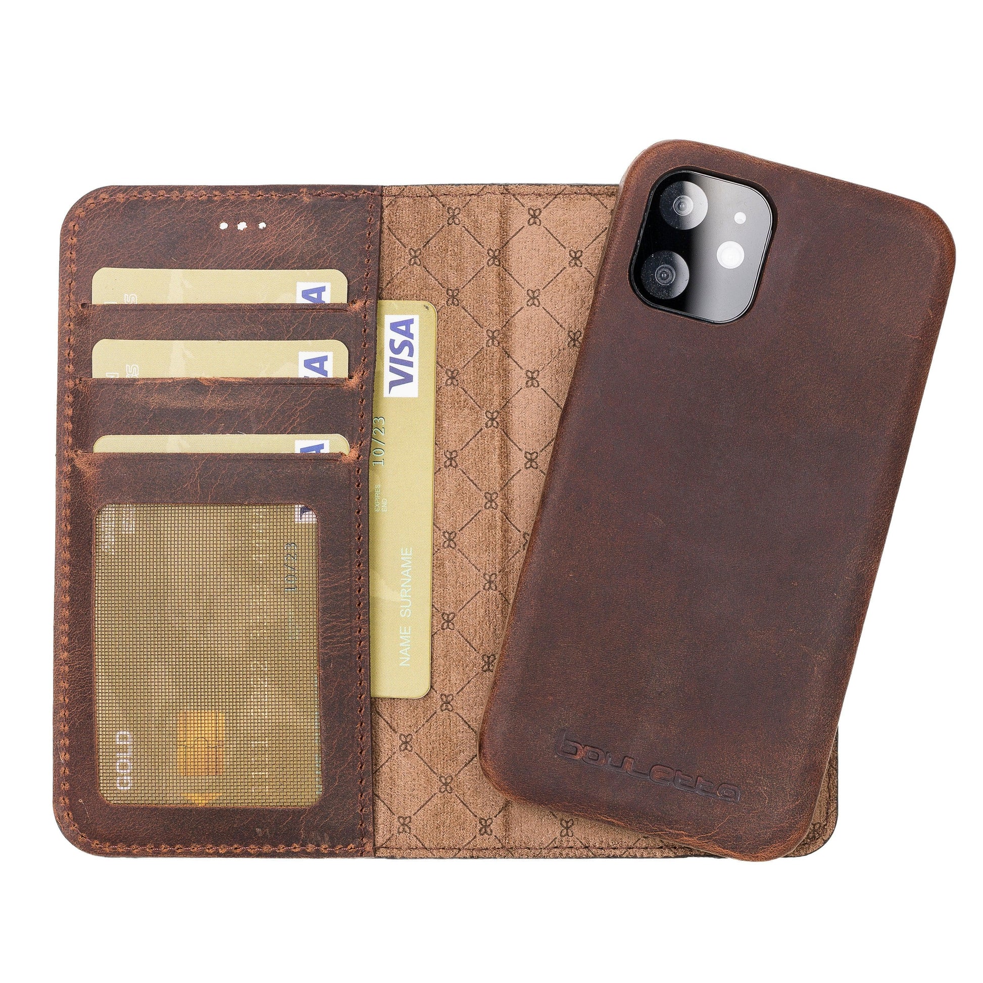 Bouletta F360 Magnetic Detachable Leather Wallet Cases for Apple iPhone 12 Series iPhone 12 / Dark Brown