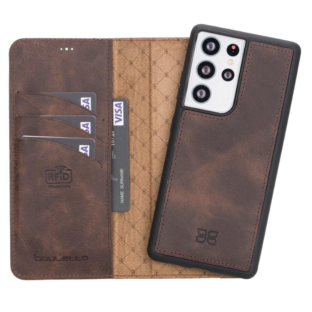 Magic Abnehmbar Leder Wallet Case für Samsung Galaxy S21 Ultra aus echtem Leder