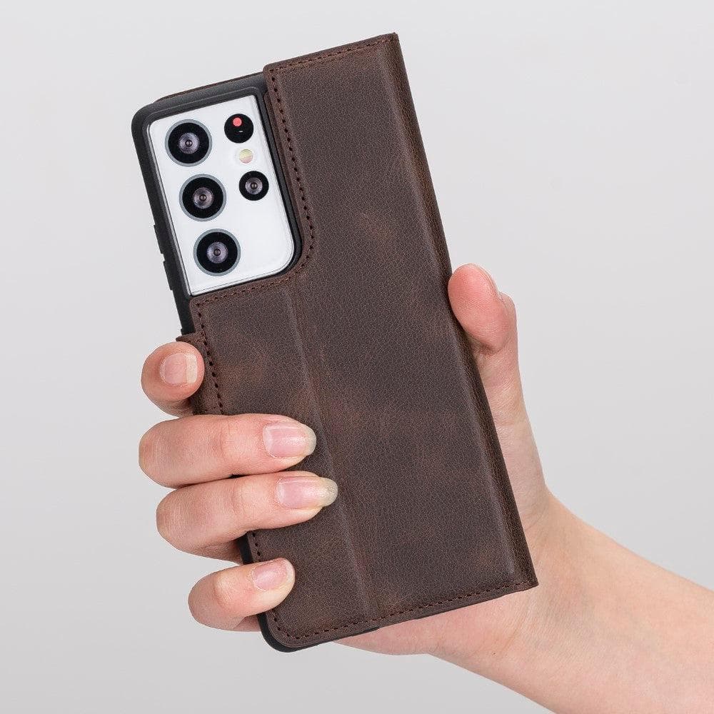 Magic Abnehmbar Leder Wallet Case für Samsung Galaxy S21 Ultra aus echtem Leder