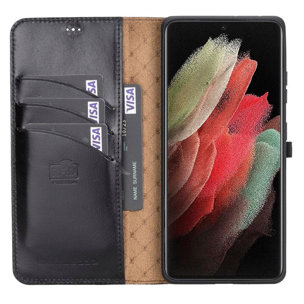 Magic Abnehmbar Leder Wallet Case für Samsung Galaxy S21 Ultra aus echtem Leder