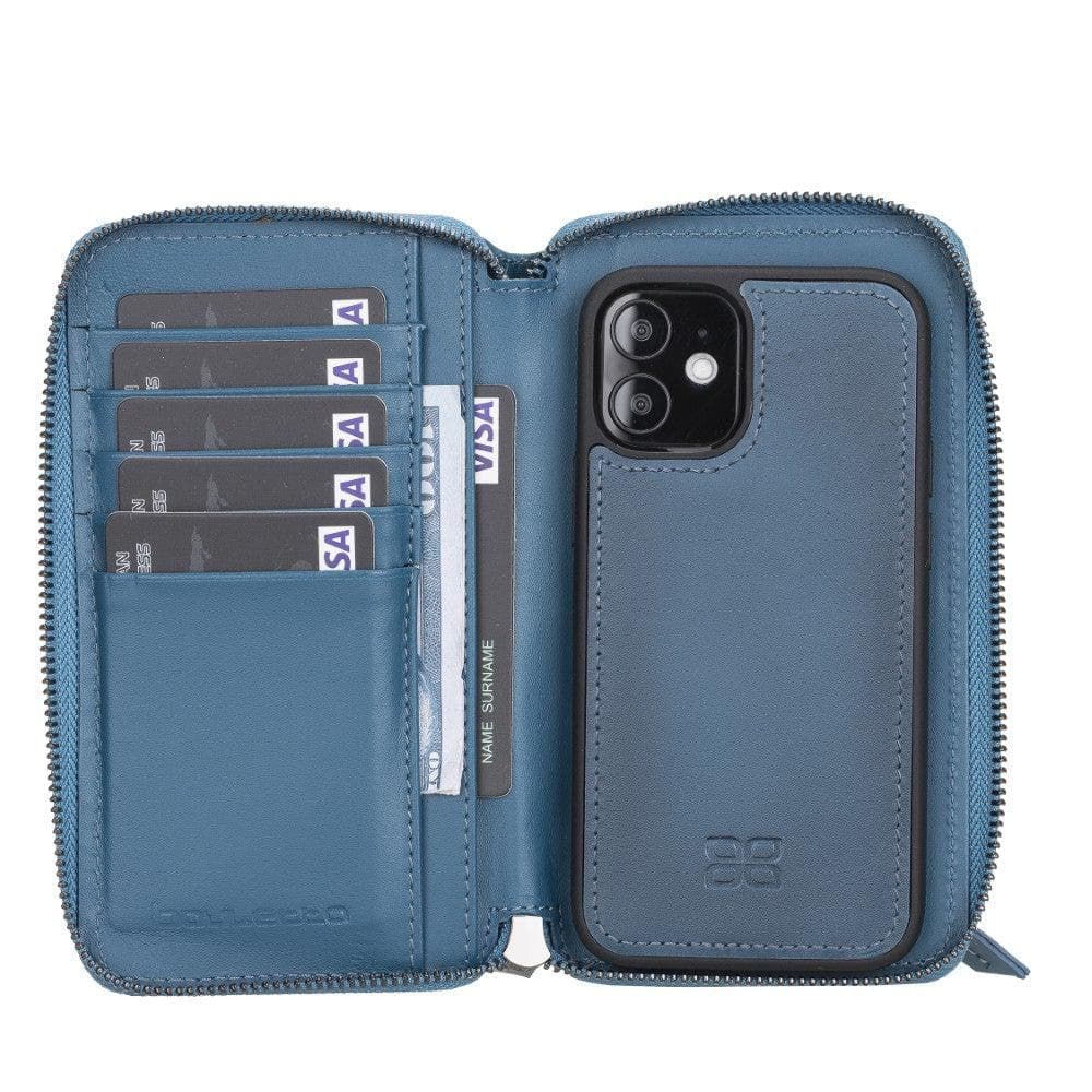 Bouletta Detachable Leather Zipper Wallet Cases for Apple iPhone 12 Series iPhone 12 Mini / Blue