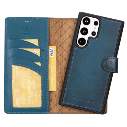 Magic Abnehmbar Leder Wallet Case für Samsung Galaxy S23 Ultra aus echtem Leder
