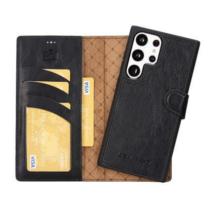 Magic Abnehmbar Leder Wallet Case für Samsung Galaxy S23 Ultra aus echtem Leder