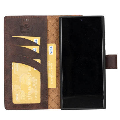 Magic Abnehmbar Leder Wallet Case für Samsung Galaxy S23 Ultra aus echtem Leder