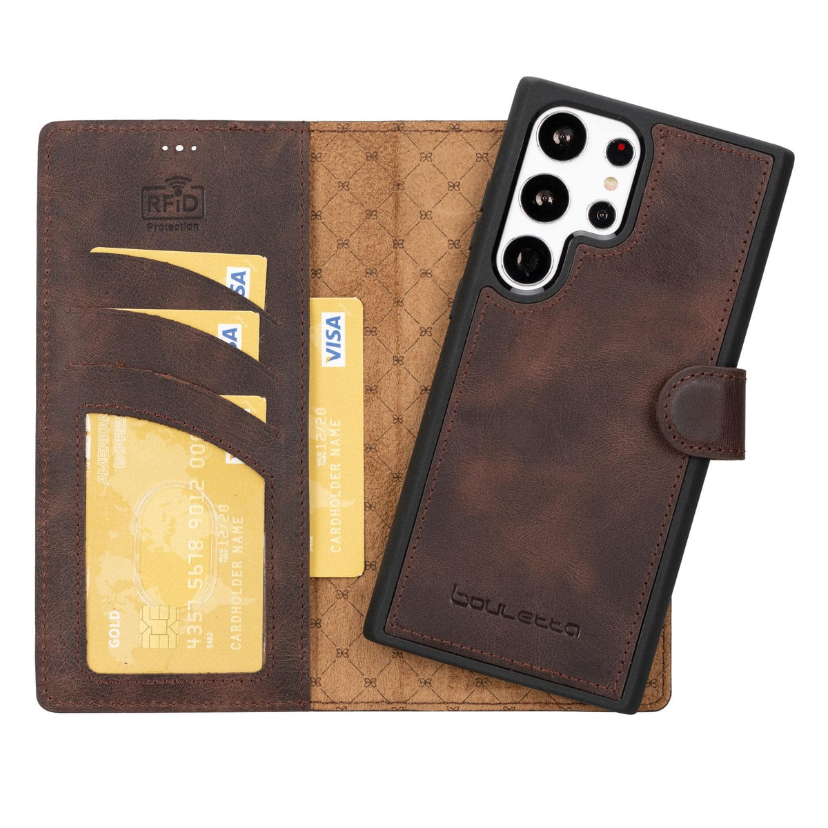 Magic Abnehmbar Leder Wallet Case für Samsung Galaxy S23 Ultra aus echtem Leder
