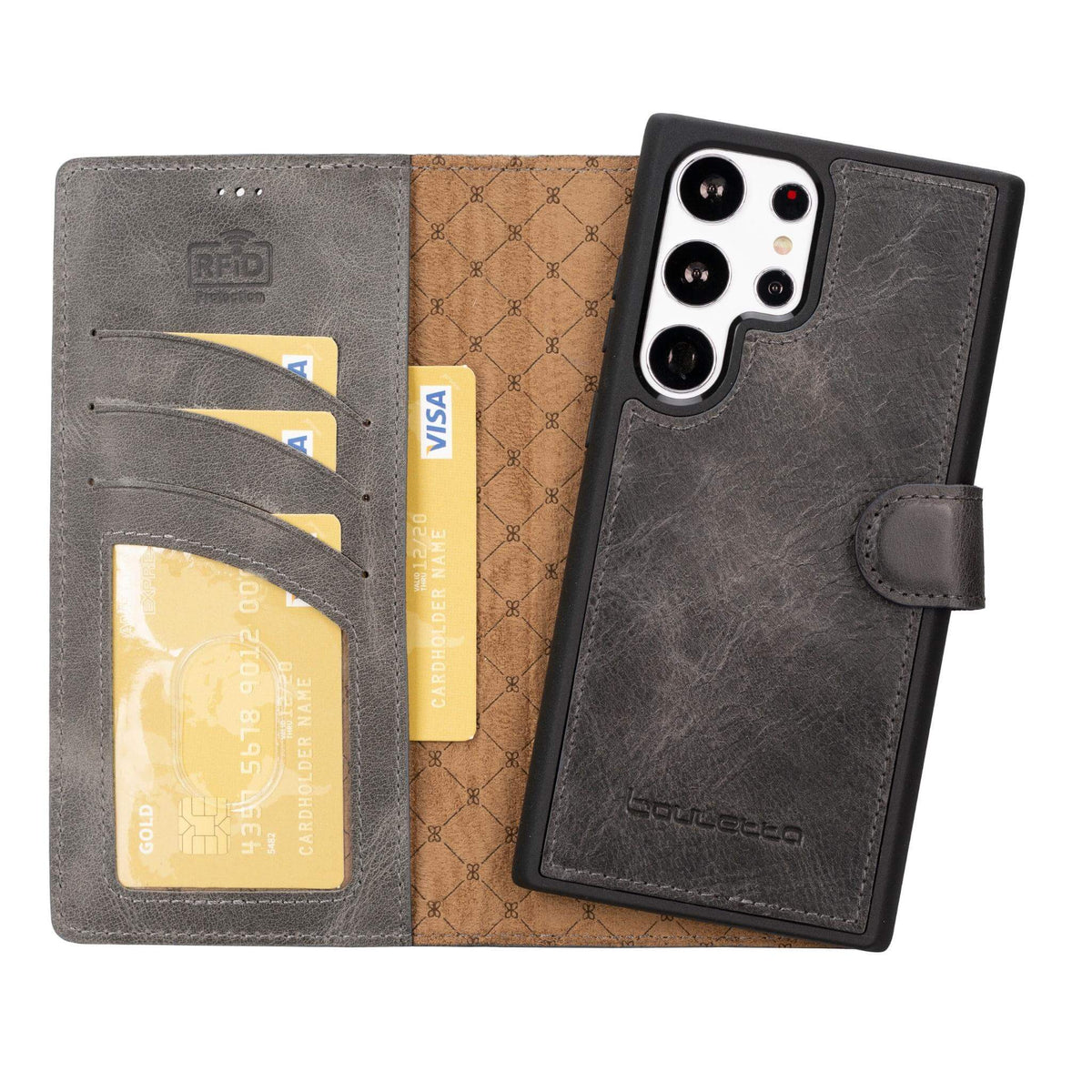Magic Abnehmbar Leder Wallet Case für Samsung Galaxy S23 Ultra aus echtem Leder