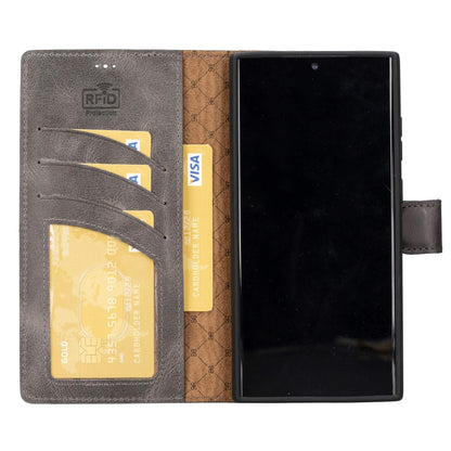 Magic Abnehmbar Leder Wallet Case für Samsung Galaxy S23 Ultra aus echtem Leder