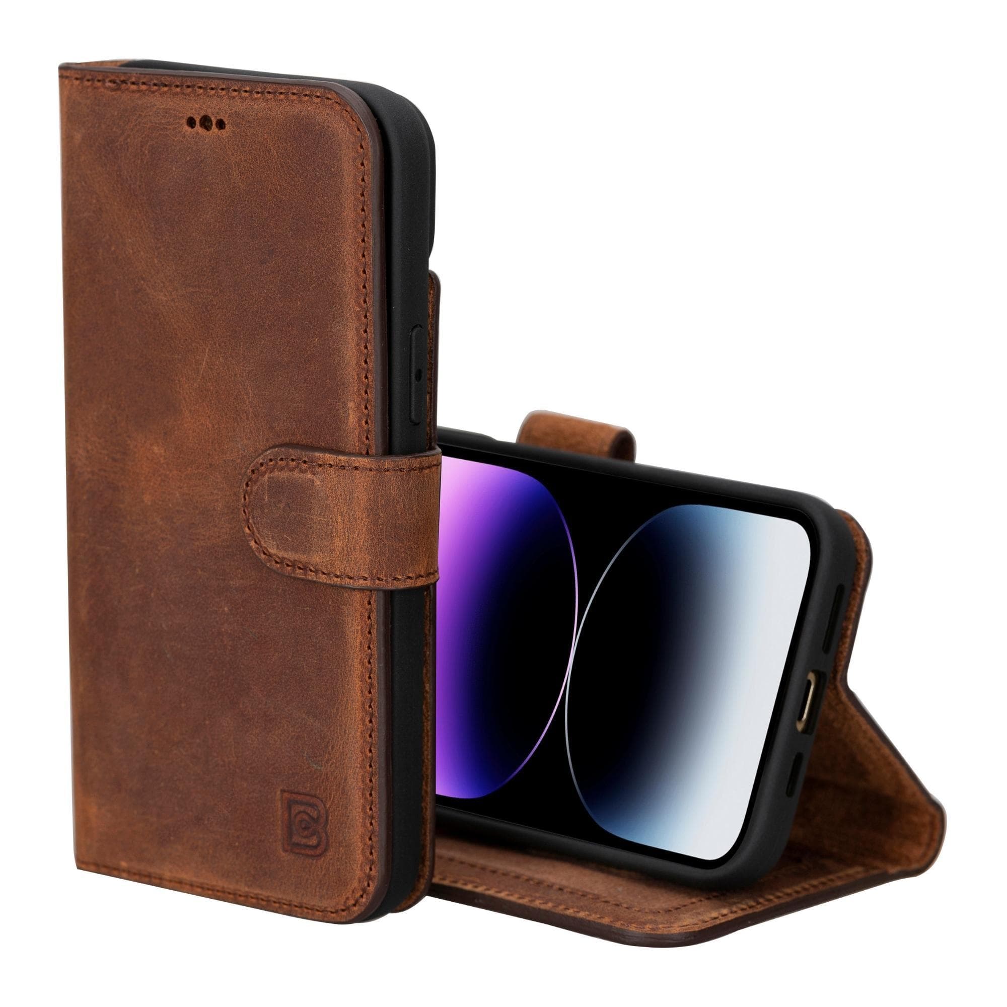 Magic Abnehmbar Leder Wallet Case für iPhone 15 Plus aus echtem Leder in Rot