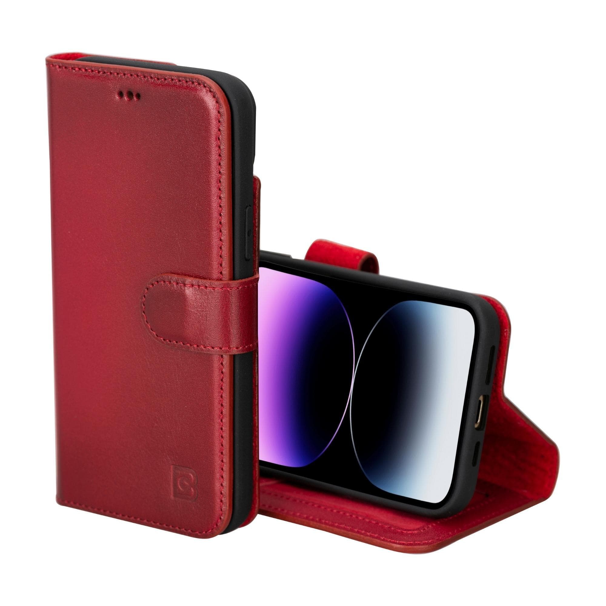 Magic Abnehmbar Leder Wallet Case für iPhone 15 aus echtem Leder in Rot